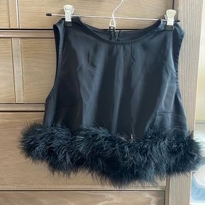 Black Feathered Top - Black - Size Small